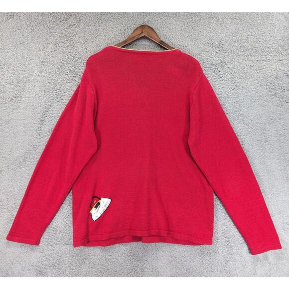 Susan Graver Button Front Cardigan Women XL Red Novelty Embellished V Neck R68 - Picture 3 of 12